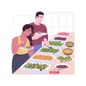 Vegetarian buffet isolated cartoon vector illustrations. Ilustración de archivo