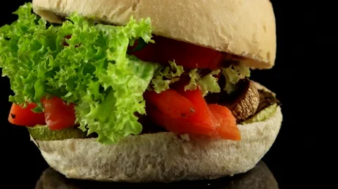 Vegetarian burger with roasted vegetables Stock Footage 58590427