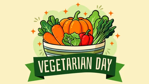 Vegetarian Day Animated Background with Fresh Vegetables and Healthy Food Ce Stock Footage 344932240