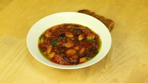 Vegetarian dinner with beans and tomatoes Stock Footage 45349441