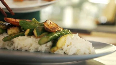 Vegetarian dish on the plate Stock Footage 106749035