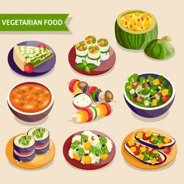 Vegetarian dishes set Illustrazione stock