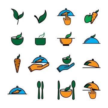Vegetarian flat set icon. Design template vector Stock Illustration