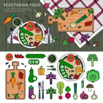 Vegetarian food on the table Stock Illustration