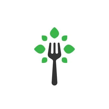 Vegetarian Fork Leaf Symbol. Leaf shape with a fork silhouette. Web Icon Logo Stock Illustration