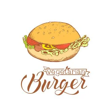 Vegetarian hamburger in sketch style Stock Illustration