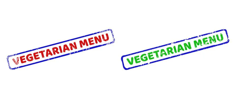 VEGETARIAN MENU Bicolor Rough Rectangular Seals with Corroded Surfaces Stock Illustration