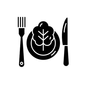 Vegetarian menu black icon, vector sign on isolated background. Vegetarian menu Stock Illustration