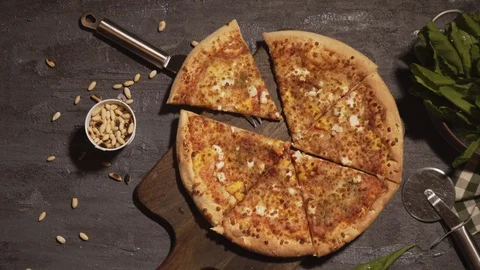 VEGETARIAN PIZZA WITH FRIED CHEESE Stock Footage 110759846