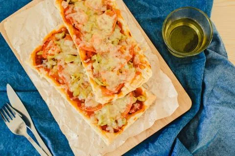 Vegetarian rectangular pizza Stock Photos