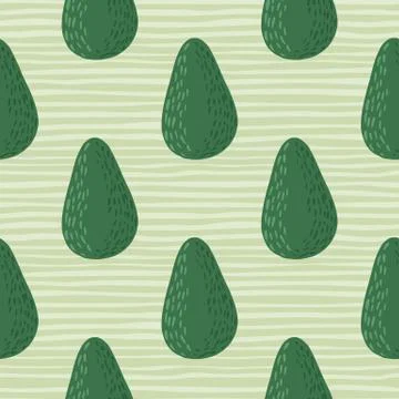 Vegetarian seamless pattern with organic doodle avocados. Breakfast food gree Illustrazione stock