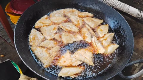 Vegetarian Snack Samosa, Indian Subcontinent Special Traditional Street Food Stock Footage 251779112