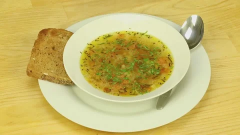 Vegetarian soup with vegetable broth Stock Footage 186527824