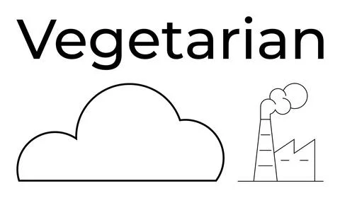 Vegetarian text, cloud shape, factory emitting smoke signify environmental im 库存插图