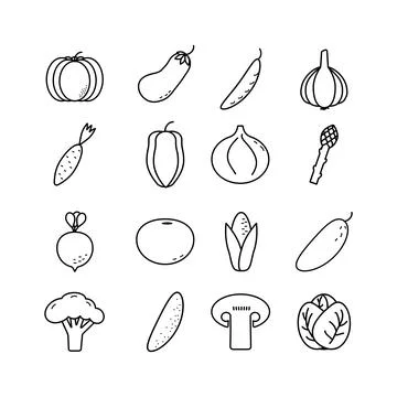Vegetarian, vegetable, veggies - minimal thin line web icon set. Outline ic.. Stock-Illustration