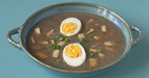 Vegetarian version of sour rye soup. Stock Footage 331875277