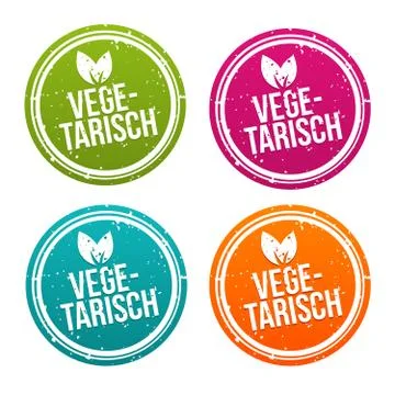 Vegetarisch Button Set in verschiedenen Farben. Stock-Illustration