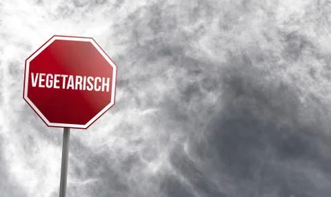 Vegetarisch - red sign with clouds in background Stock Illustration