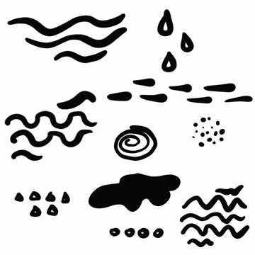 Vegetation elements,flowers,doodles,linear black outline drawing,dried flower,fo Stock Illustration