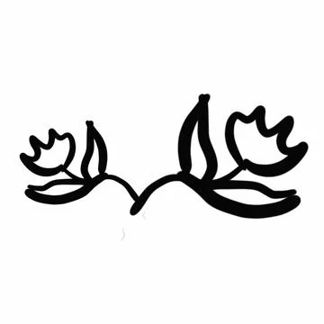Vegetation elements,flowers,doodles,linear black outline drawing,dried flower,fo Stock Illustration