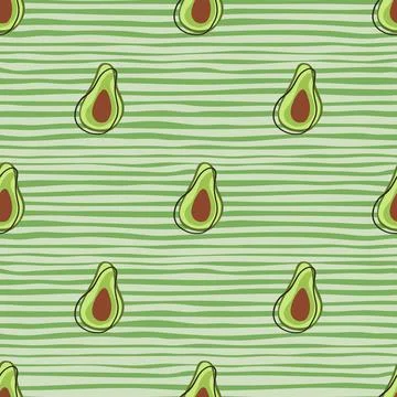 Vegeterian seamless pattern with simple avocado shapes print. Striped green b Illustrazione stock