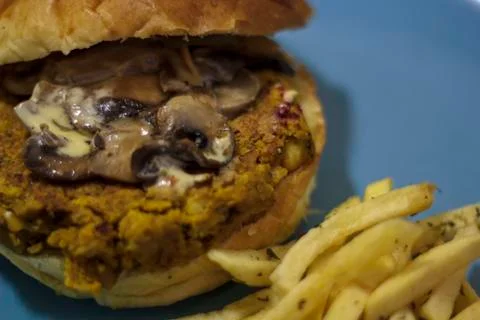 Veggie burger on plate Stock Photos