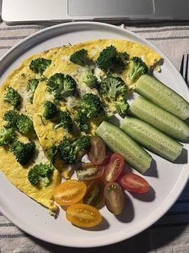 Veggie omelet with broccoli breakfast Stock Photos