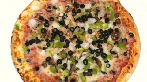 Veggie pizza high angle loop - HD  Stock Footage 448967