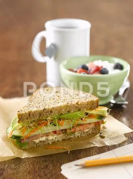 Veggie Sandwich And Fruit Salad