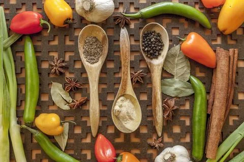 Veggies and spices. Stock Photos