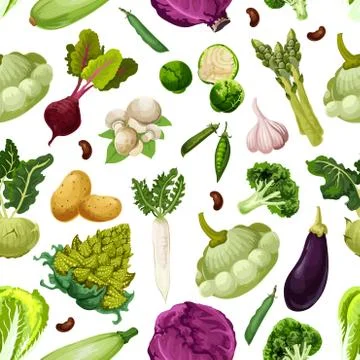 Veggies and vegetables vector seamless pattern Stock Illustration