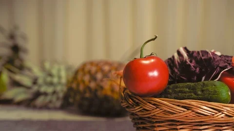 Vegis in a Wicker Basket Stock Footage 71654451