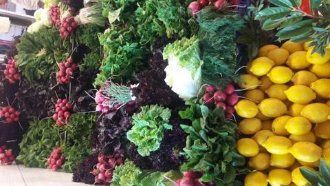 Vegitables and fruits on the shell in the local market Stock Photos