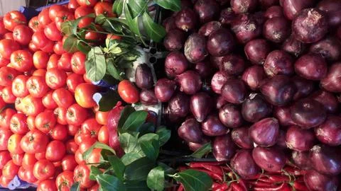 Vegitables and fruits on the shell in the local market Stock Photos