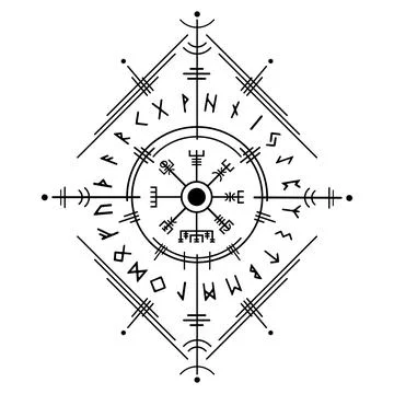 Vegvisir magic navigation compass, ancient viking runic alphabet Stock Illustration