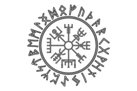 Vegvisir magic navigation compass and ancient viking runic alphabet, Celtic knot Stock Illustration