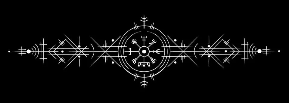 Vegvisir magic navigation compass hand drawn style. Ancient viking sign Stock Illustration