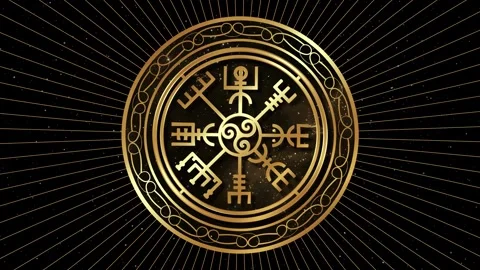 Vegvisir Pagan Compass. Gold Circle Asatru Viking in motion. Triskele, Norse Stock Footage 313393602