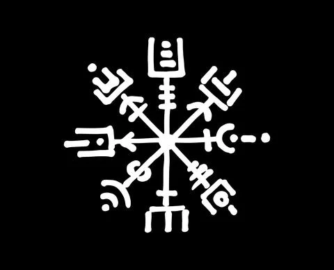 Vegvisir runic compass white pencil drawing style, Hand drawing of Viking symbol Illustrazione stock