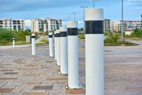 Vehicle access barrier. Perimeter access control for vehicles. Daylight. Stock Photos