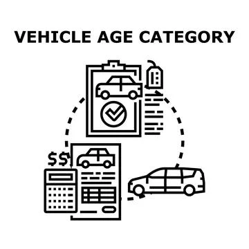 Vehicle age category classifying pricing calculation concept Stock Illustration