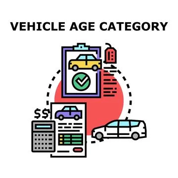 Vehicle age category classifying pricing calculation concept Stock Illustration