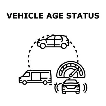 Vehicle age status concept with various vehicles Stock Illustration