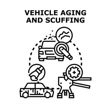 Vehicle aging and scuffing process icon concept Stock Illustration
