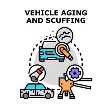 Vehicle aging and scuffing process icon concept Stock Illustration