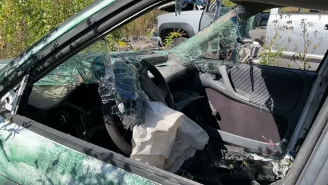 Vehicle Airbag Deployed To Save The Driver During A Crash - After The Stock Footage 160473044