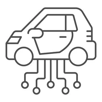 Vehicle and communication lines thin line icon, electric car concept, car Stockillustratie