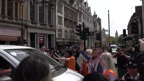 Vehicle appears to drive into Just Stop Oil protesters during London march Video stock 307706399
