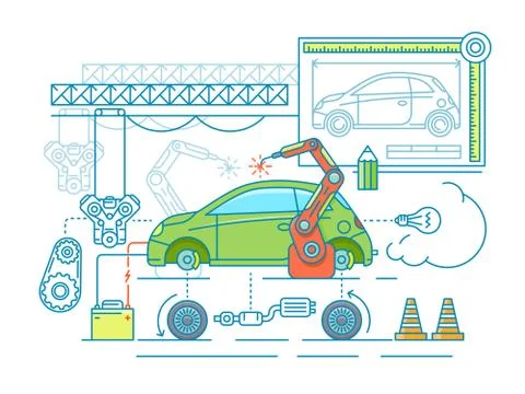 Vehicle assembling flat design Stock Illustration