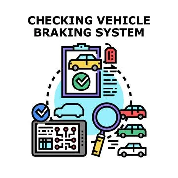 Vehicle braking system checking and car diagnostics service concept Illustrazione stock